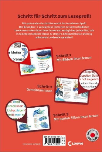 Buchcover und Innenansicht für das Buch: Lesenlernen in 3 Schritten - Die schönsten Delfingeschichten