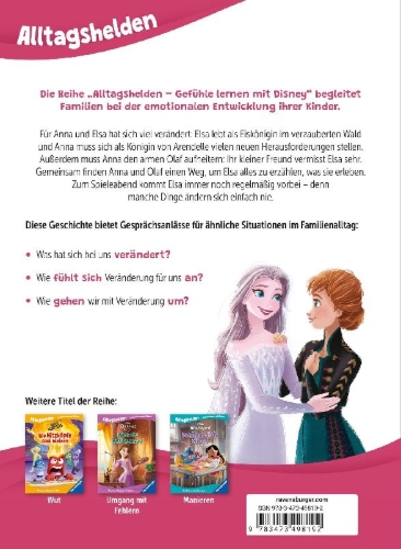 Buchcover und Innenansicht für das Buch: Alltagshelden - Gefühle lernen mit Disney: Disney Die Eiskönigin - Alle vermissen Elsa. Über den Umgang mit Veränderungen