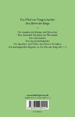 Buchcover und Innenansicht für das Buch: Der Herr der Ringe - Anhänge und Register