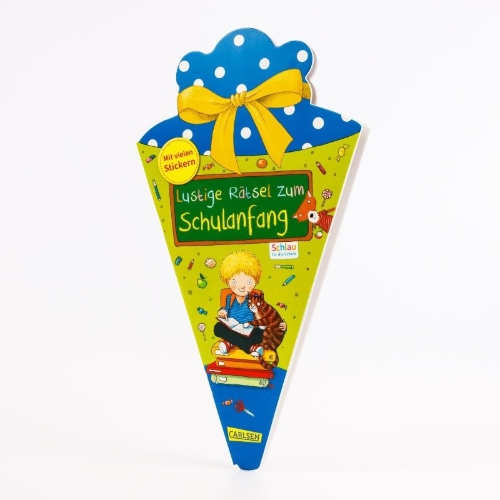 Buchcover und Innenansicht für das Buch: Schlau für die Schule: Lustige Rätsel zum Schulanfang (Schultüte blau)