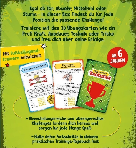 Buchcover und Innenansicht für das Buch: Meine Challengebox Fußball - Für Kinder ab 6 Jahren