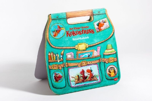Buchcover und Innenansicht für das Buch: Der kleine Drache Kokosnuss - Rätsel-Rucksack