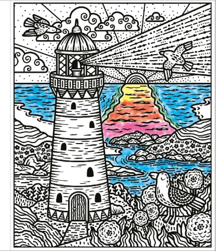 Buchcover und Innenansicht für das Buch: Mein Farbenzauber-Malbuch: An der Küste