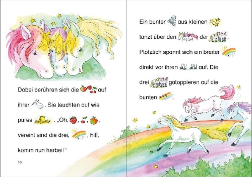 Buchcover und Innenansicht für das Buch: Lesenlernen in 3 Schritten - Die schönsten Zauberponygeschichten