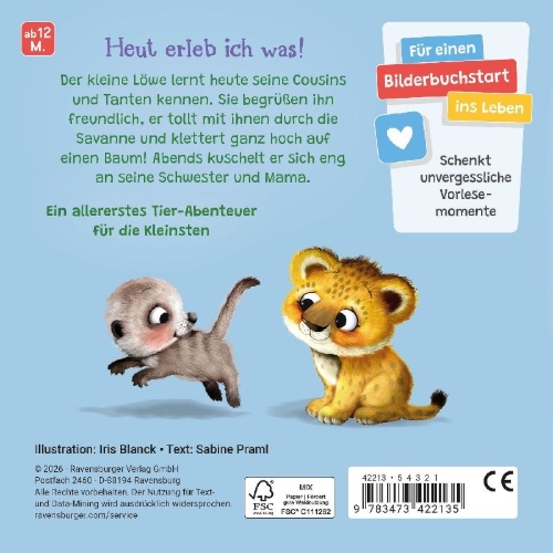 Buchcover und Innenansicht für das Buch: "Hallo, hier bin ich!", ruft der kleine Löwe - Erste Vorlesegeschichte für Kinder ab 1 Jahr
