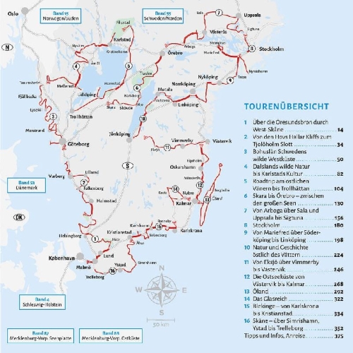 Buchcover und Innenansicht für das Buch: Entdeckertouren mit dem Wohnmobil Schweden