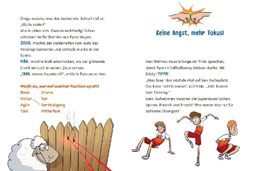 Buchcover und Innenansicht für das Buch: Die Superkicker - Ein Verein voller Fußball-Helden