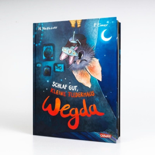 Buchcover und Innenansicht für das Buch: Die kleine Fledermaus Wegda: Schlaf gut, kleine Fledermaus Wegda!