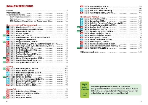 Buchcover und Innenansicht für das Buch: ROTHER Wanderführer Arlberg und Paznauntal. 50 Touren vom Oberen Lechtal über das Stanzer Tal bis zur Tiroler Silvretta