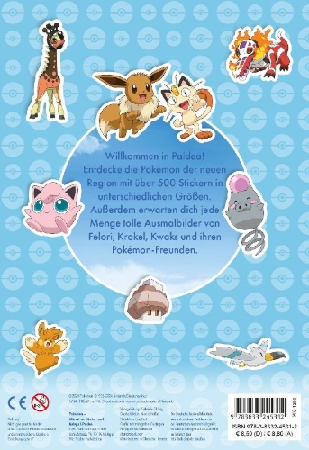 Buchcover und Innenansicht für das Buch: Pokémon: Ultimativer Sticker- und Malspaß Paldea