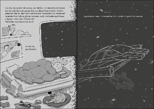 Buchcover und Innenansicht für das Buch: Die Weltraumschule (Band 3) - Eine galaktische Rebellion