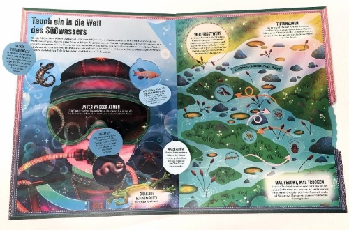 Buchcover und Innenansicht für das Buch: Das unglaubliche Pop-up-Buch - Am Wasser