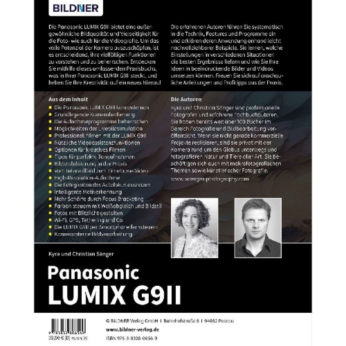 Buchcover und Innenansicht für das Buch: Panasonic LUMIX G9II: Das umfangreiche Praxisbuch zu Ihrer Kamera