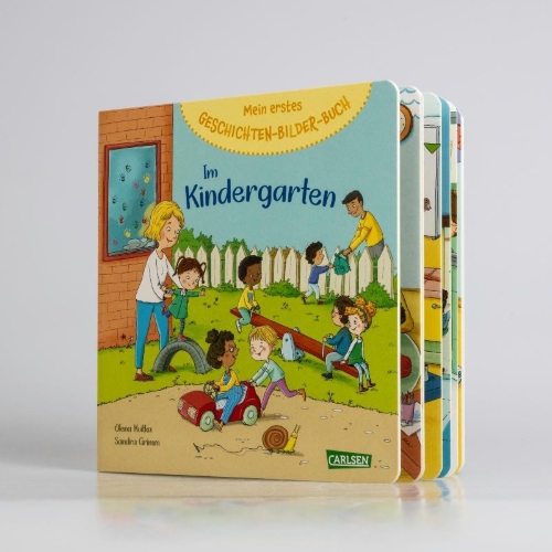 Buchcover und Innenansicht für das Buch: Mein erstes Geschichten-Bilder-Buch: Im Kindergarten