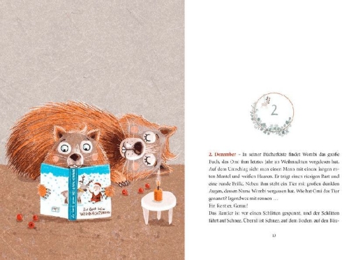 Buchcover und Innenansicht für das Buch: Ein Wombat im Schnee. Adventsgeschichte zum Vorlesen in 24 Kapiteln