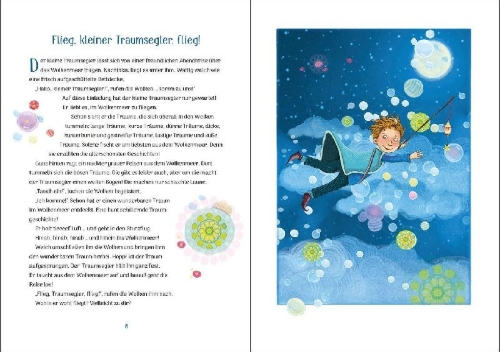 Buchcover und Innenansicht für das Buch: 66 Schlummerreisen - 3-Minuten-Vorlesegeschichten zur Guten Nacht