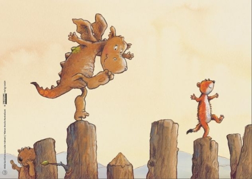 Buchcover und Innenansicht für das Buch: Kamishibai Bilderbuchkarten 'Kleiner Drache Kunterbunt'