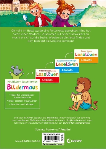 Buchcover und Innenansicht für das Buch: Bildermaus - Einsatz für die Insel-Detektive