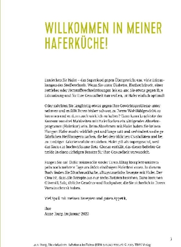 Buchcover und Innenansicht für das Buch: Die einfachste Haferkur aller Zeiten