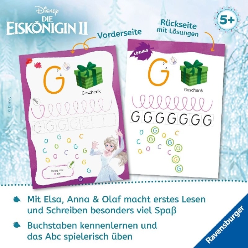 Buchcover und Innenansicht für das Buch: Disney Die Eiskönigin 2 - Mein Vorschulblock: Lesen und Schreiben