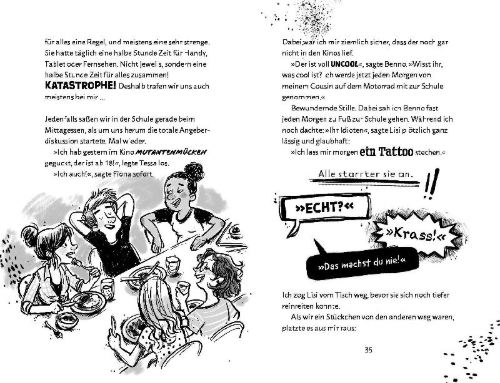 Buchcover und Innenansicht für das Buch: Kathas Katastrophen - Mein Leben zwischen Freunde-Bubble und Eltern-Trouble