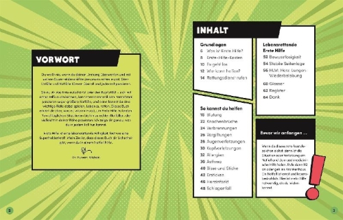 Buchcover und Innenansicht für das Buch: Erste Hilfe - Entdecke deine Superkraft