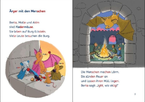 Buchcover und Innenansicht für das Buch: Leselöwen 1. Klasse - Fledermaus im Anflug
