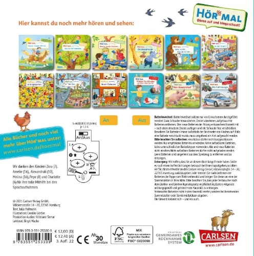 Buchcover und Innenansicht für das Buch: Hör mal (Soundbuch): Wimmelbuch: Auf dem Bauernhof