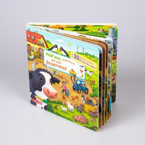 Buchcover und Innenansicht für das Buch: Hör mal (Soundbuch): Wimmelbuch: Auf dem Bauernhof