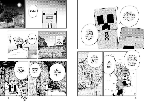 Buchcover und Innenansicht für das Buch: Minecraft - Sekai no Hate no Tabi