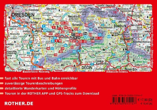 Buchcover und Innenansicht für das Buch: ROTHER Wanderführer Elbsandsteingebirge. 58 Touren in der Sächsischen Schweiz - mit Malerweg und Stiegen