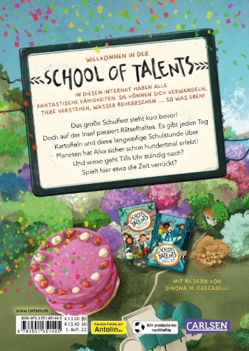Buchcover und Innenansicht für das Buch: School of Talents 4: Vierte Stunde: Schulfest im Schneckentempo!