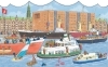 Buchcover und Innenansicht für das Buch: Mein großes Elbphilharmonie-Wimmelbuch