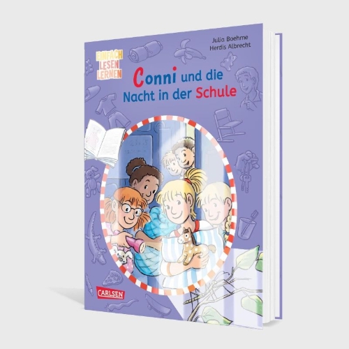Buchcover und Innenansicht für das Buch: Lesen lernen mit Conni: Conni und die Nacht in der Schule