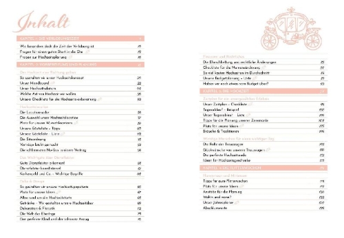 Buchcover und Innenansicht für das Buch: Unser Hochzeitsplaner - Wedding Planer und Erinnerungsalbum