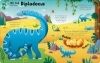 Buchcover und Innenansicht für das Buch: Mein erstes Wissen zum Aufklappen: Groß, größer, Dinosaurier!