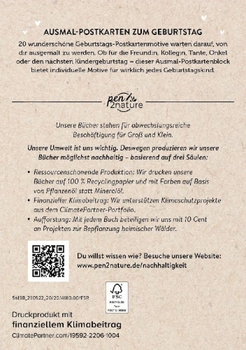 Buchcover und Innenansicht für das Buch: Ausmal-Postkarten Happy Birthday