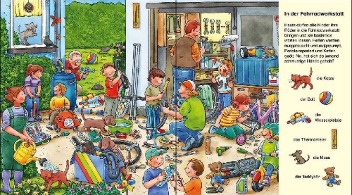 Buchcover und Innenansicht für das Buch: Suche und finde! Bauen, bohren, Sachen machen