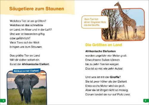 Buchcover und Innenansicht für das Buch: WAS IST WAS Erstes Lesen easy! Band 19. Tierische Rekorde