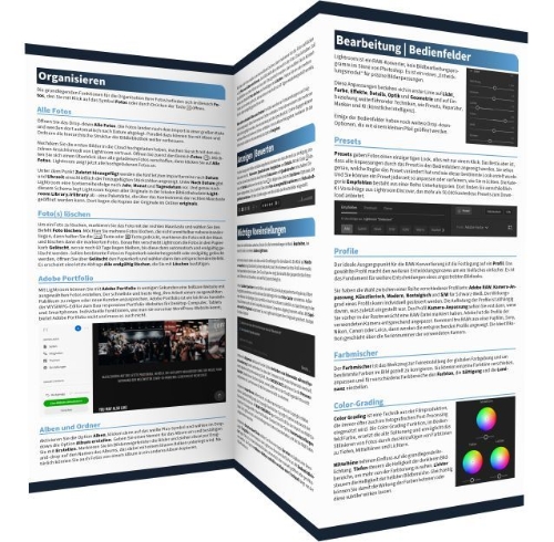 Buchcover und Innenansicht für das Buch: Lightroom - Kurzanleitung & Tastenkürzel
