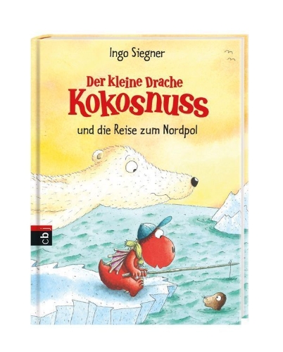 Buchcover und Innenansicht für das Buch: Der kleine Drache Kokosnuss 22 und die Reise zum Nordpol
