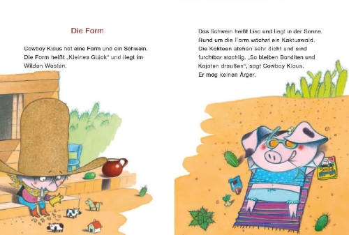 Buchcover und Innenansicht für das Buch: Cowboy Klaus und sein Schwein Lisa