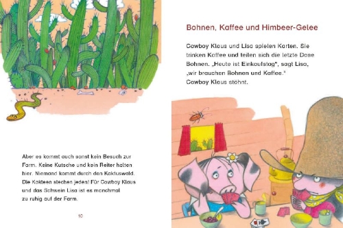 Buchcover und Innenansicht für das Buch: Cowboy Klaus und sein Schwein Lisa