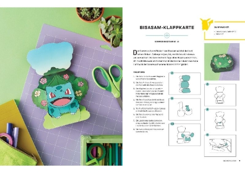 Buchcover und Innenansicht für das Buch: Amazing Pokémon Paper Crafts: Colorful Creations Inspired by the World of Pokémon!