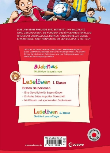 Buchcover und Innenansicht für das Buch: Leselöwen 1. Klasse - Das Fußballspiel des Jahres