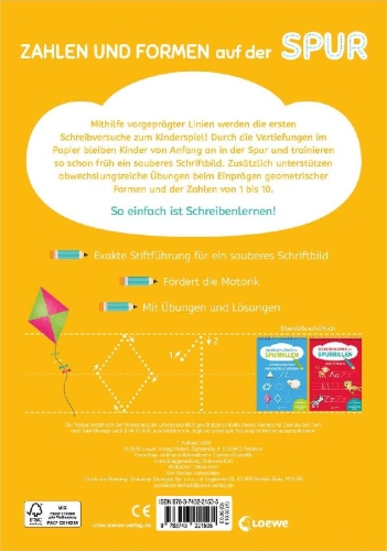 Buchcover und Innenansicht für das Buch: Schreiben lernen mit Spurrillen - Zahlen und Formen