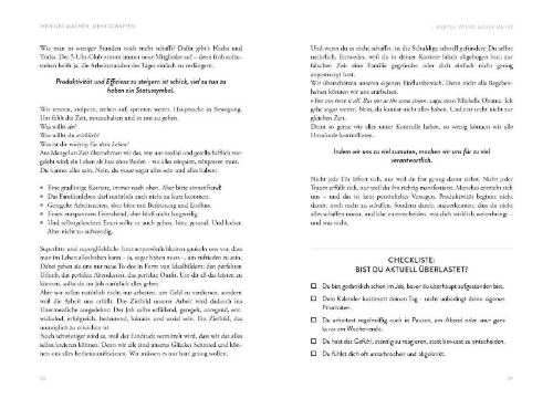 Buchcover und Innenansicht für das Buch: Weniger machen, mehr schaffen