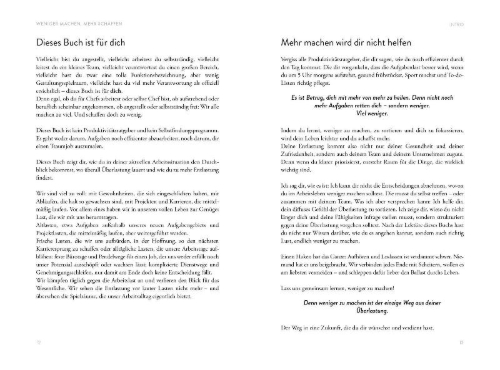 Buchcover und Innenansicht für das Buch: Weniger machen, mehr schaffen
