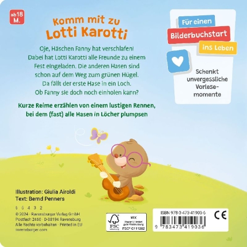 Buchcover und Innenansicht für das Buch: Mein erstes Lotti Karott: Das lustige Hasenrennen - ein Buch für kleine Fans des Kinderspiel-Klassikers Lotti Karotti