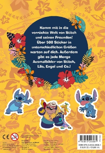 Buchcover und Innenansicht für das Buch: Disney Stitch: Superstarker Sticker- und Malspaß